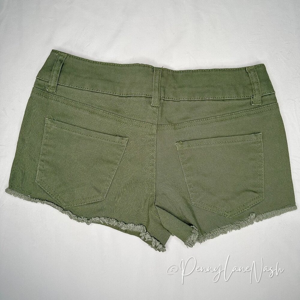 Refuge Army Green Low Rise Cut Off Jean Shorts Size 2 - Picture 4 of 7